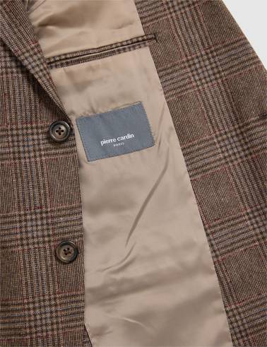 Kahverengi Yün Karışımlı Slim Fit Ceket