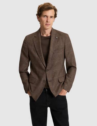 Kahverengi Yün Karışımlı Slim Fit Ceket