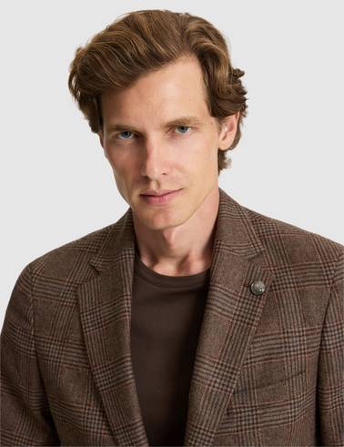 Kahverengi Yün Karışımlı Slim Fit Ceket