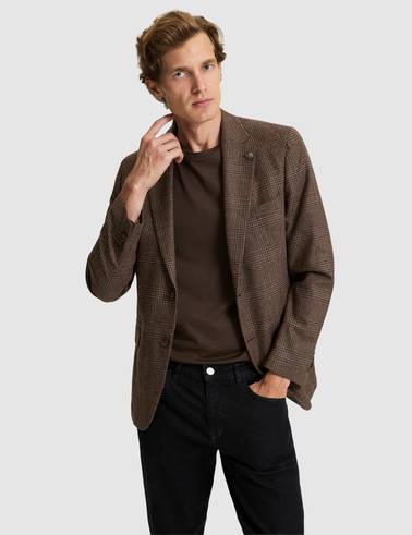Kahverengi Yün Karışımlı Slim Fit Ceket