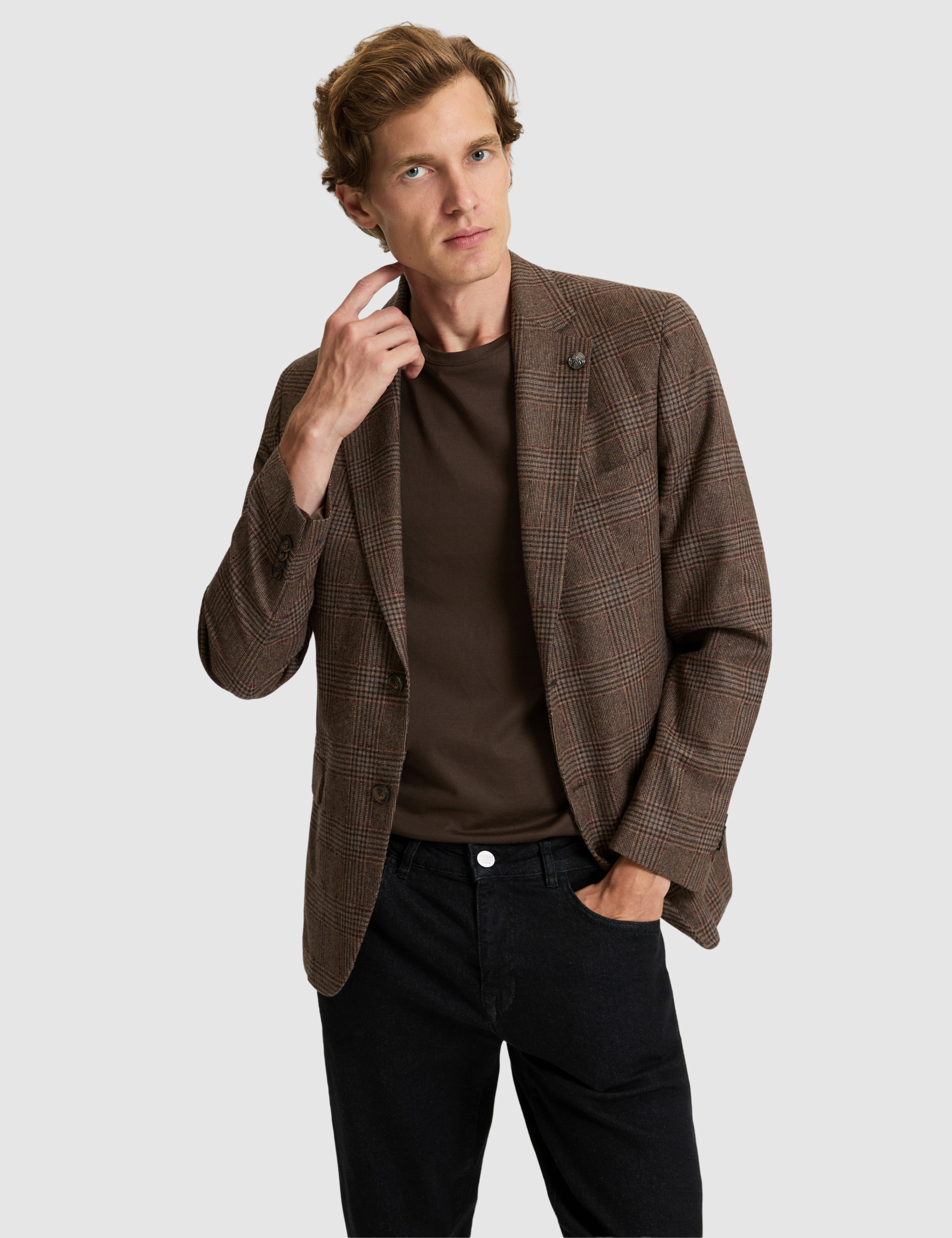 Kahverengi Yün Karışımlı Slim Fit Ceket - Image 1