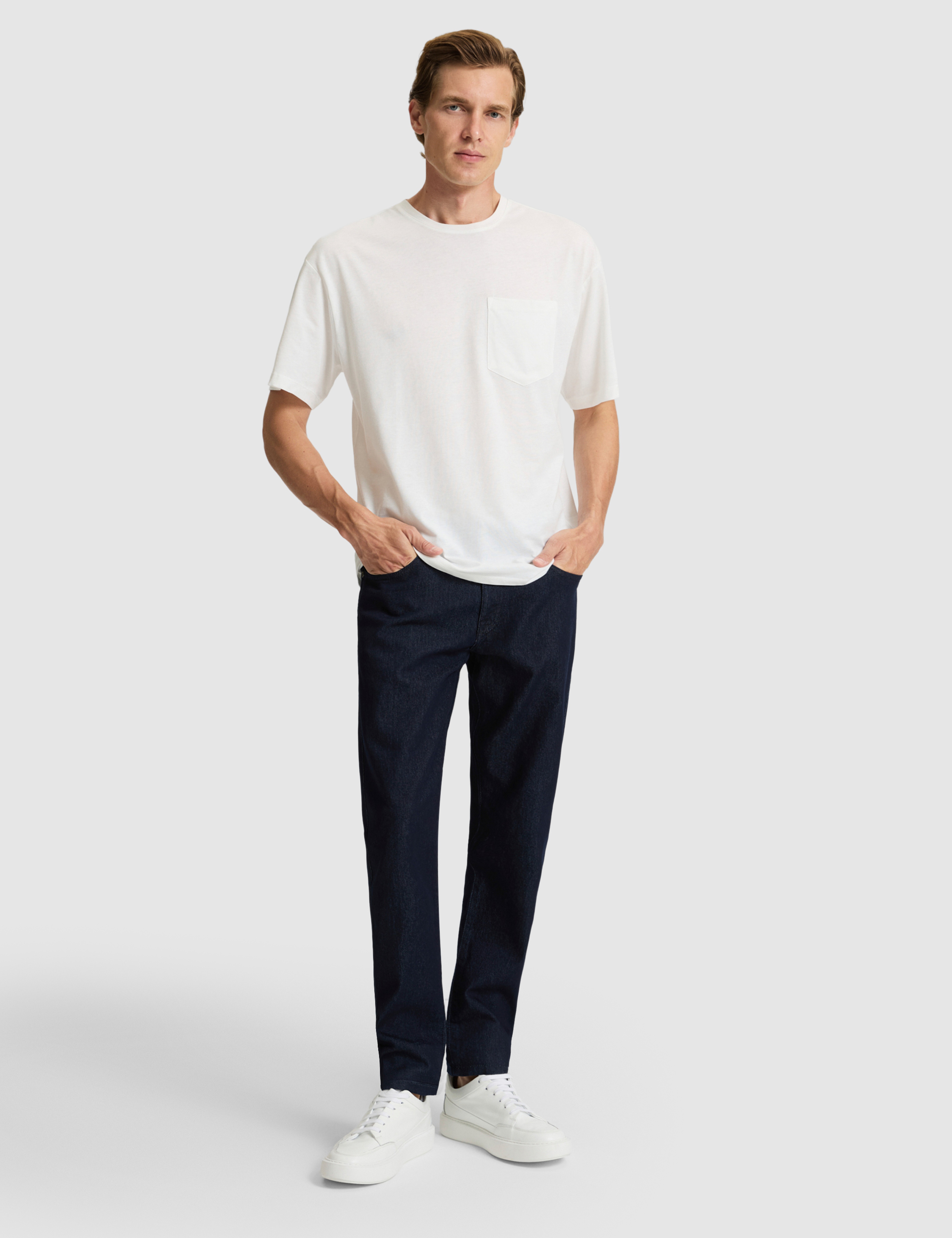 Ekru Comfort Fit %100 Pamuk Bisiklet Yaka Basic Tişört
