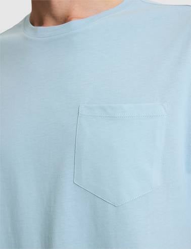 Açık Mavi Comfort Fit %100 Pamuk Bisiklet Yaka Basic Tişört