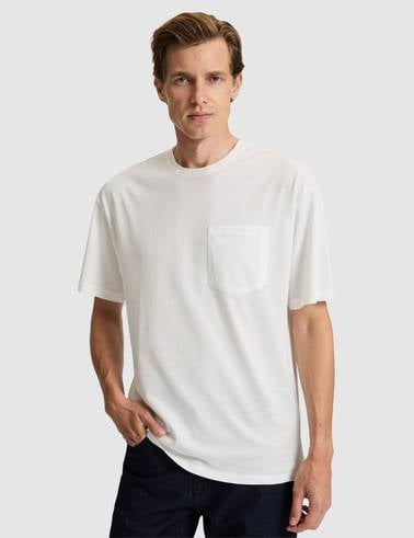 Ekru Comfort Fit %100 Pamuk Bisiklet Yaka Basic Tişört