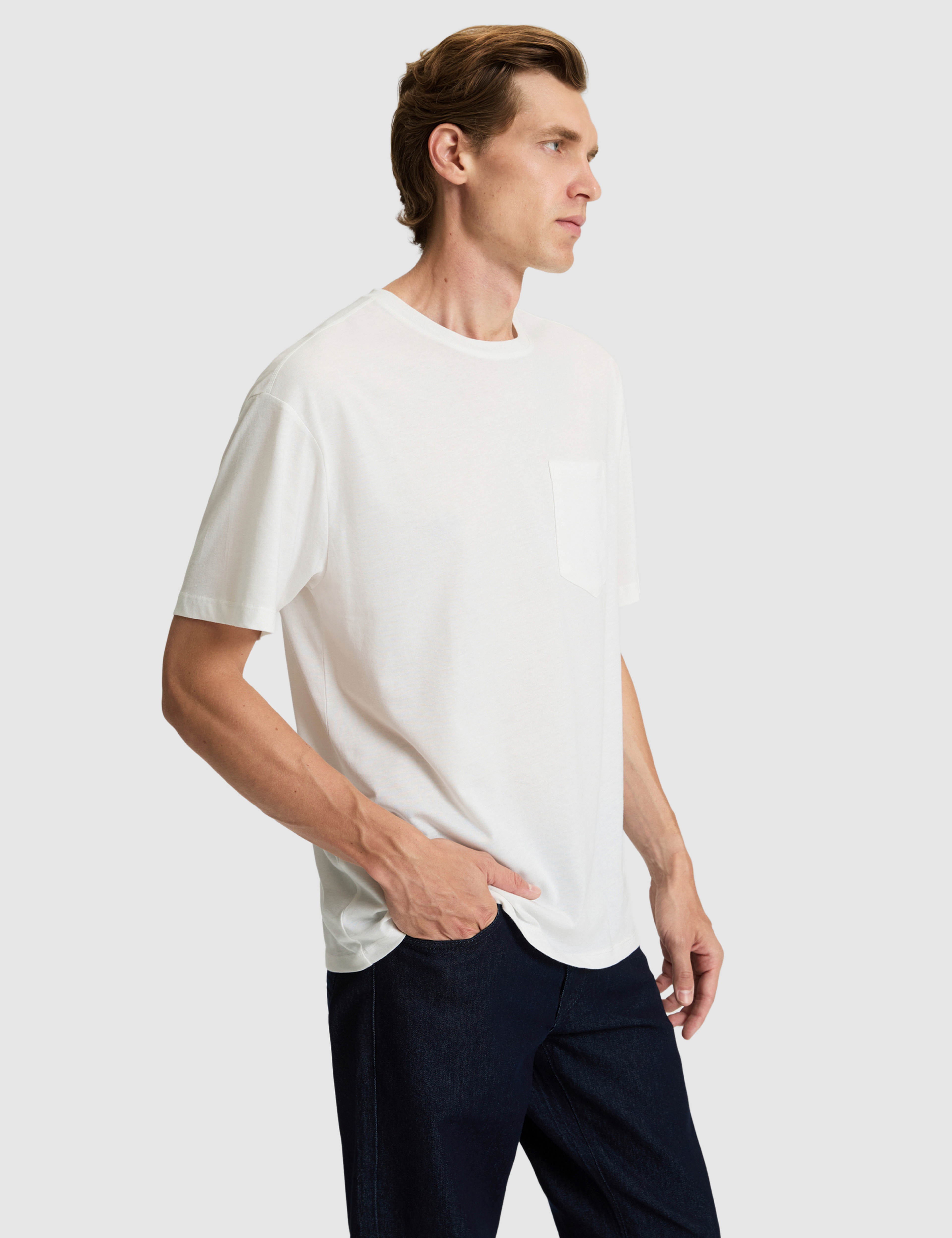 Ekru Comfort Fit %100 Pamuk Bisiklet Yaka Basic Tişört