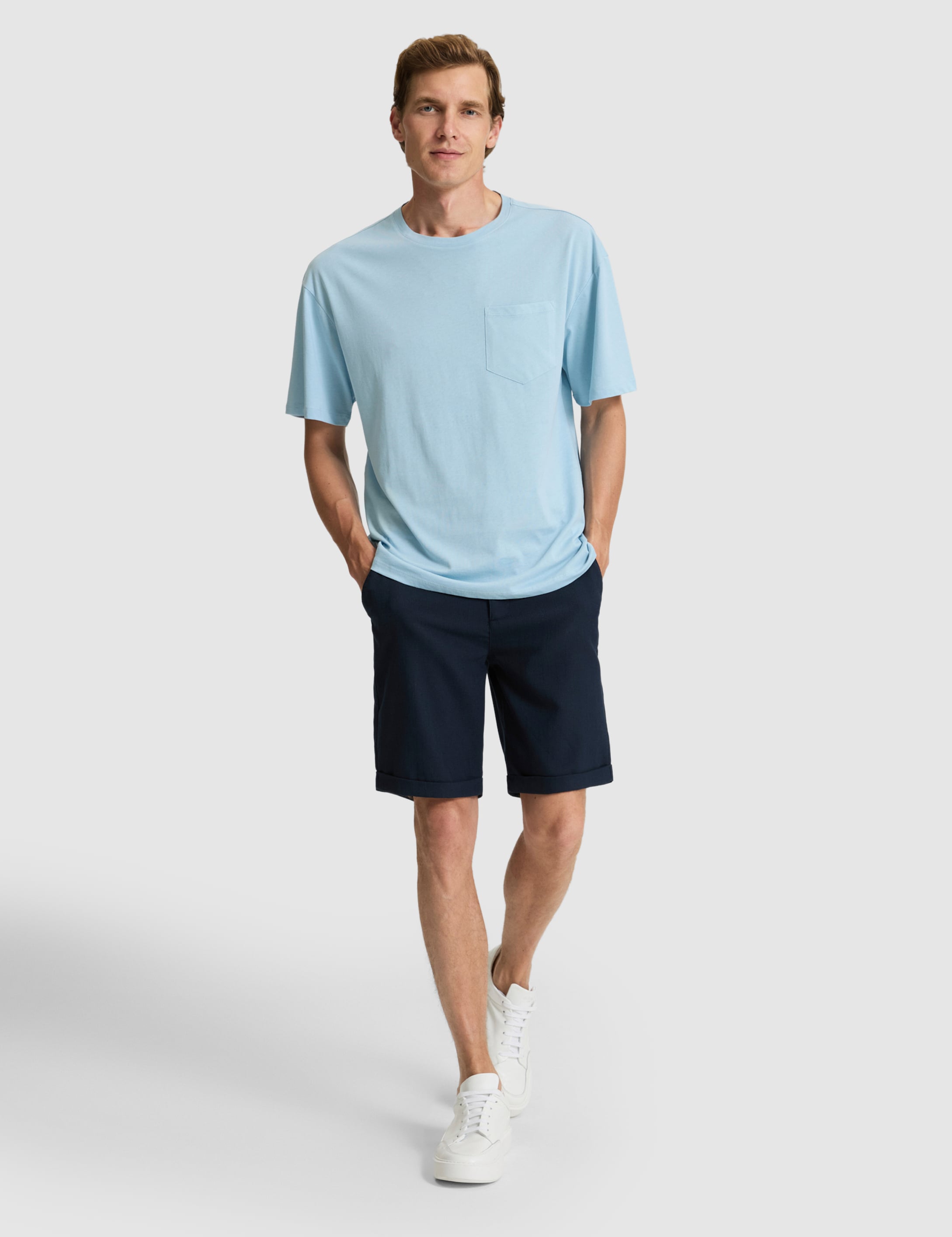 Açık Mavi Comfort Fit %100 Pamuk Bisiklet Yaka Basic Tişört - 50306991051
