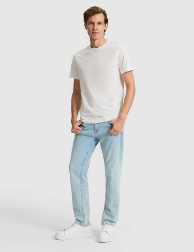Ekru Slim Fit %100 Pamuk Bisiklet Yaka Basic Tişört