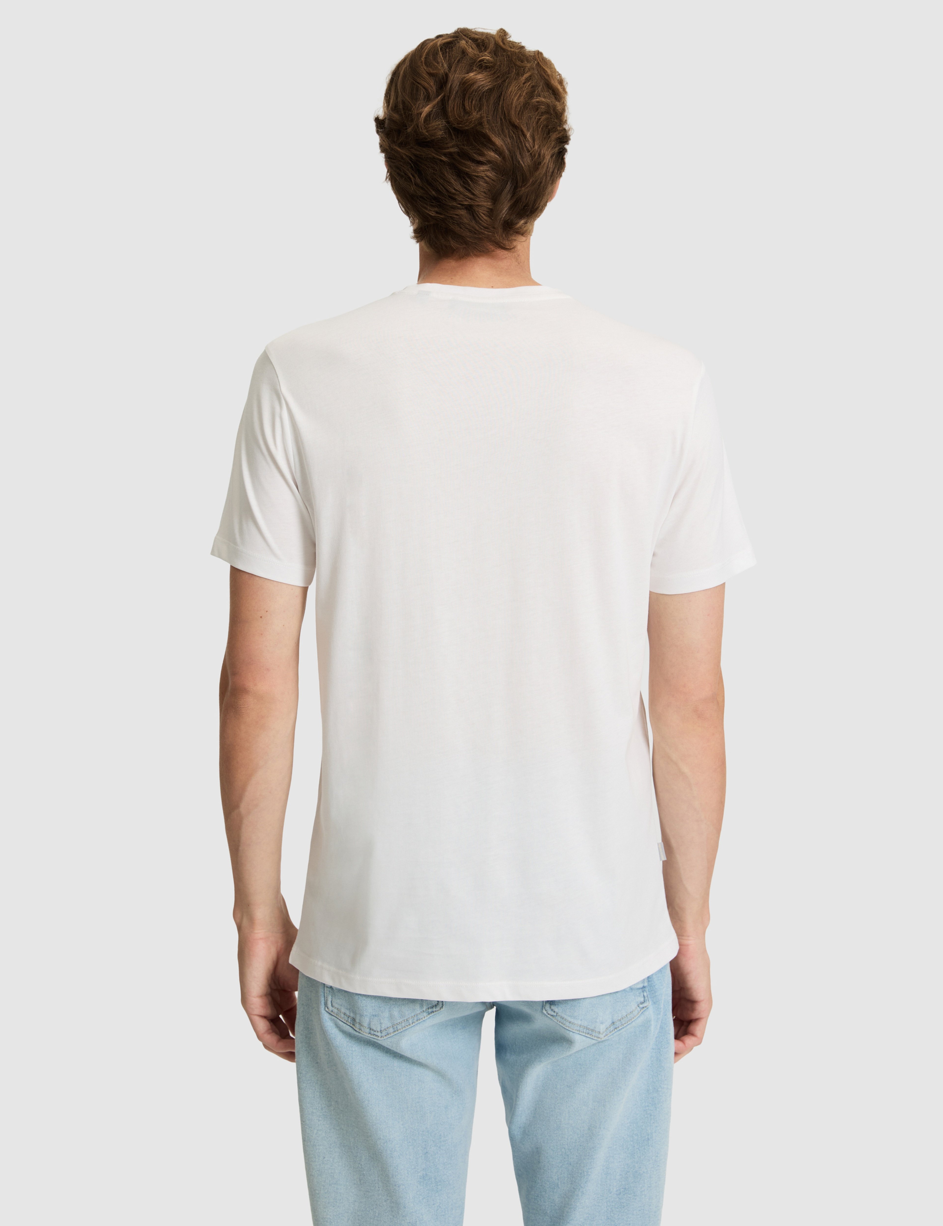 Ekru Slim Fit %100 Pamuk Bisiklet Yaka Basic Tişört