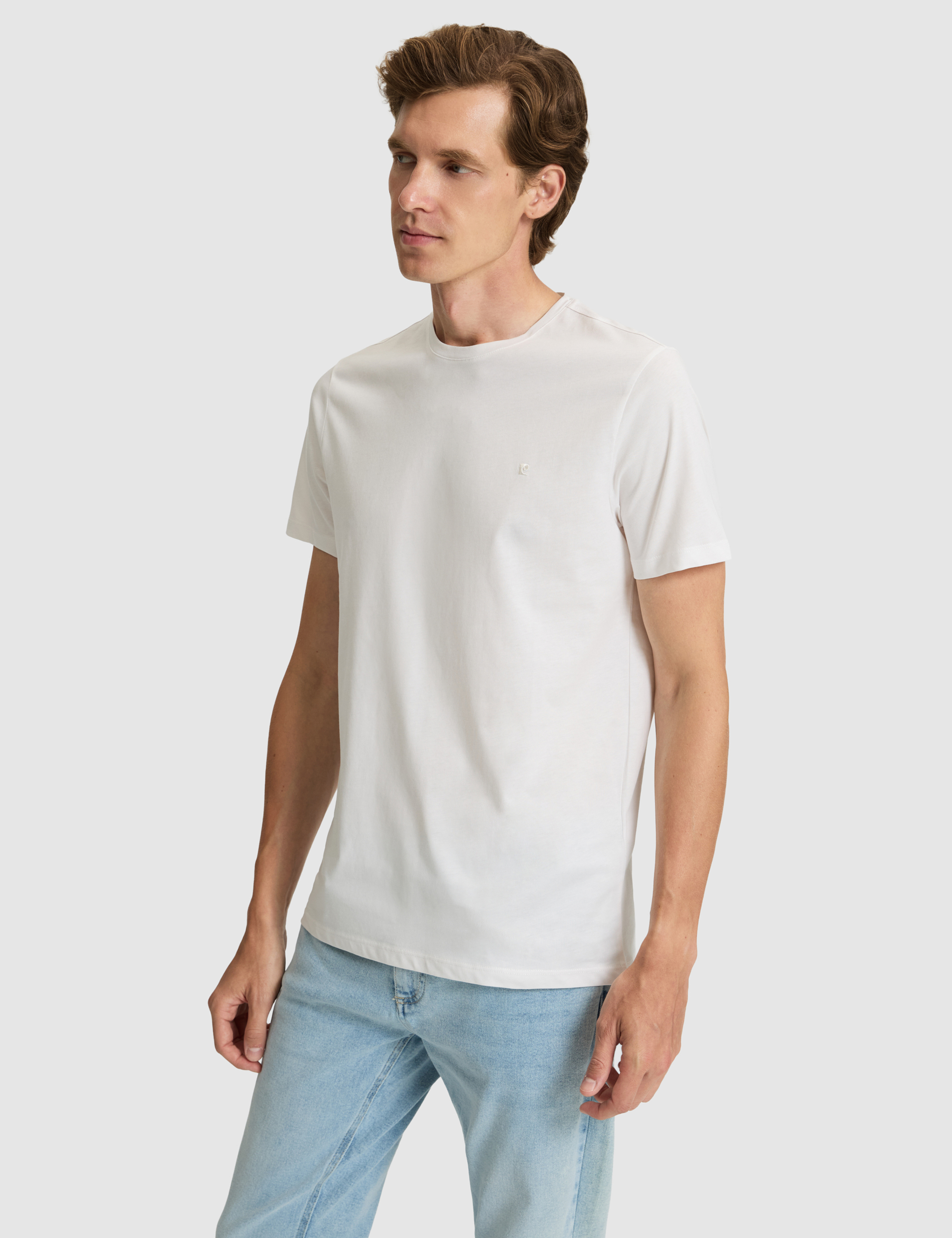 Ekru Slim Fit %100 Pamuk Bisiklet Yaka Basic Tişört - 50306980109