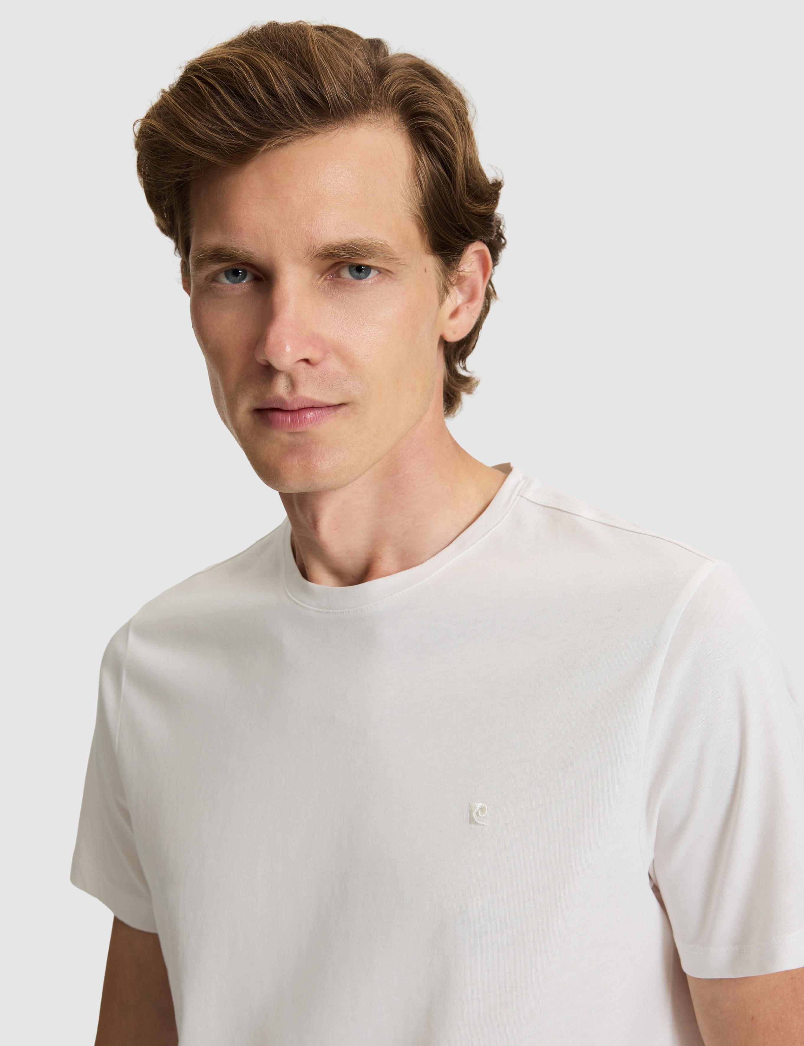 Ekru Slim Fit %100 Pamuk Bisiklet Yaka Basic Tişört