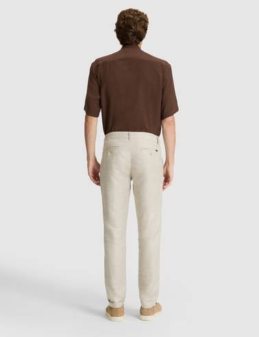 Bej Keten Karışımlı Slim Fit Kanvas Pantolon