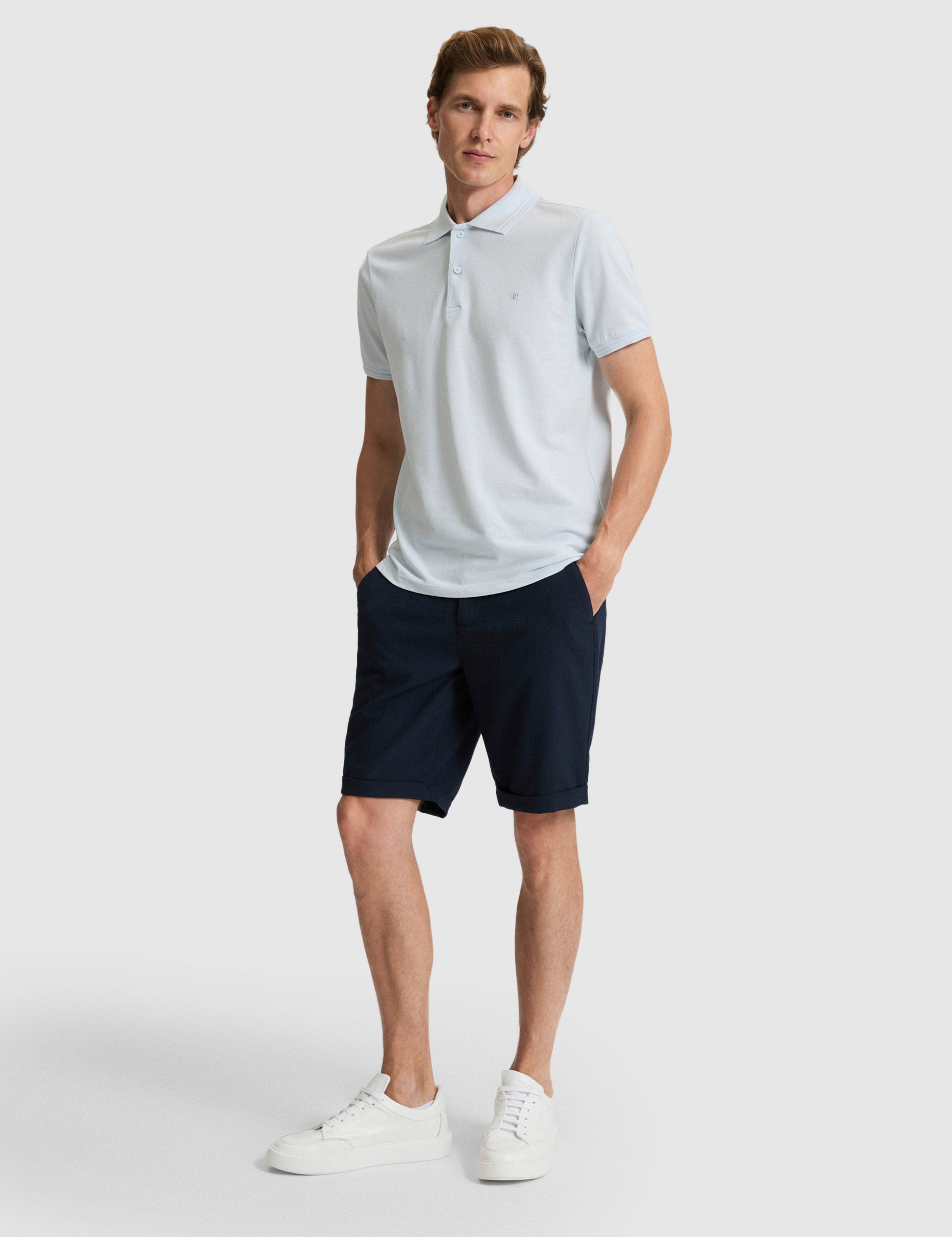 Açık Mavi Slim Fit %100 Pamuk Düğmeli Polo Yaka Basic Tişört - Image 4