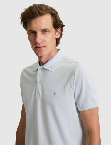 Açık Mavi Slim Fit %100 Pamuk Polo Yaka Basic Tişört