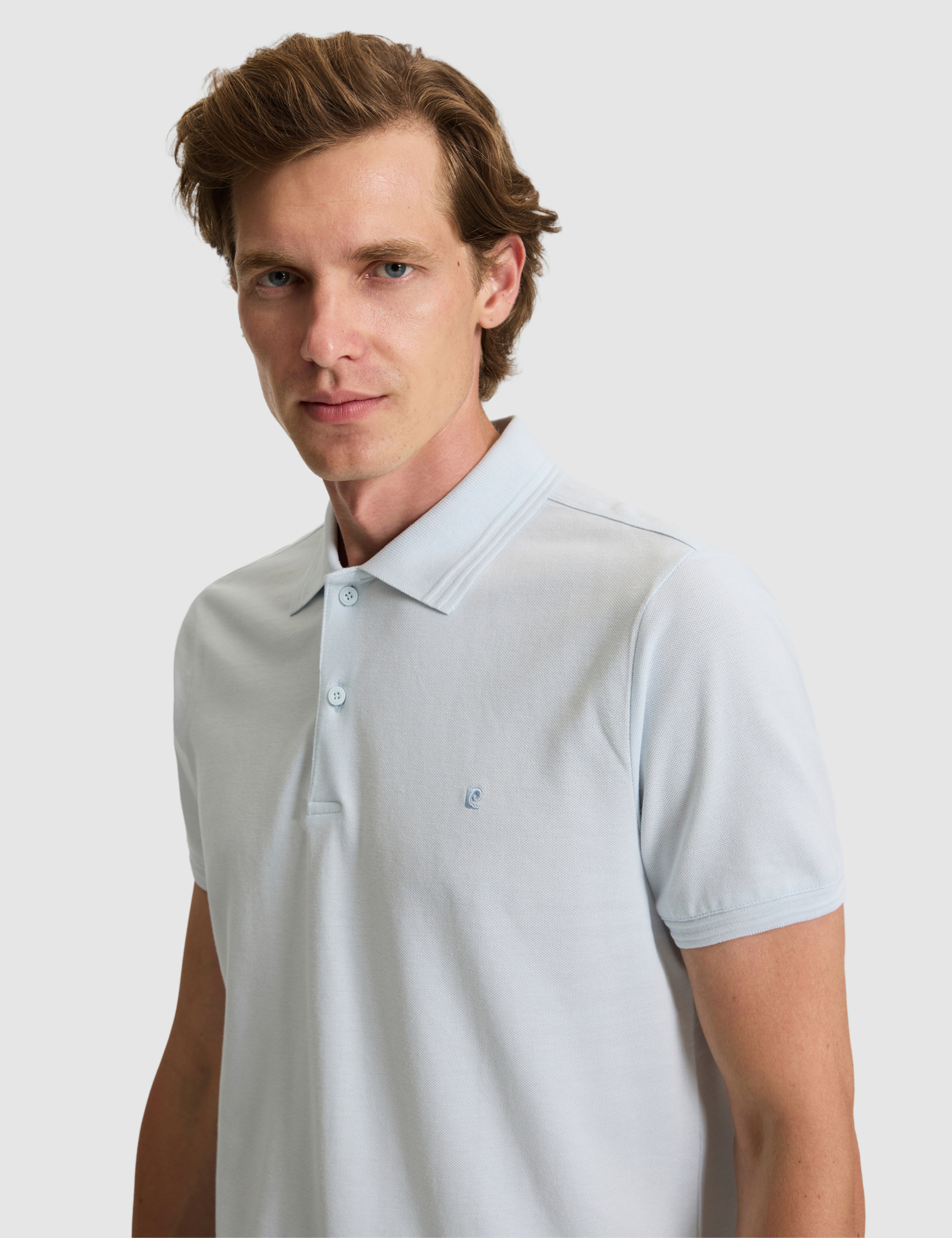 Açık Mavi Slim Fit %100 Pamuk Düğmeli Polo Yaka Basic Tişört - Image 2
