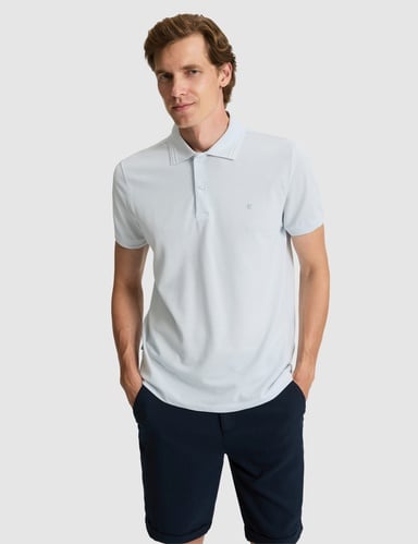 Açık Mavi Slim Fit %100 Pamuk Düğmeli Polo Yaka Basic Tişört