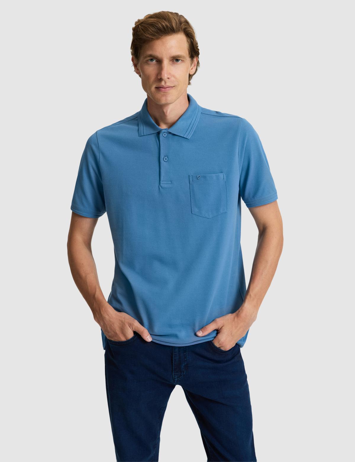 Koyu Mavi Regular Fit %100 Pamuk Cepli Düğmeli Polo Yaka Basic Tişört