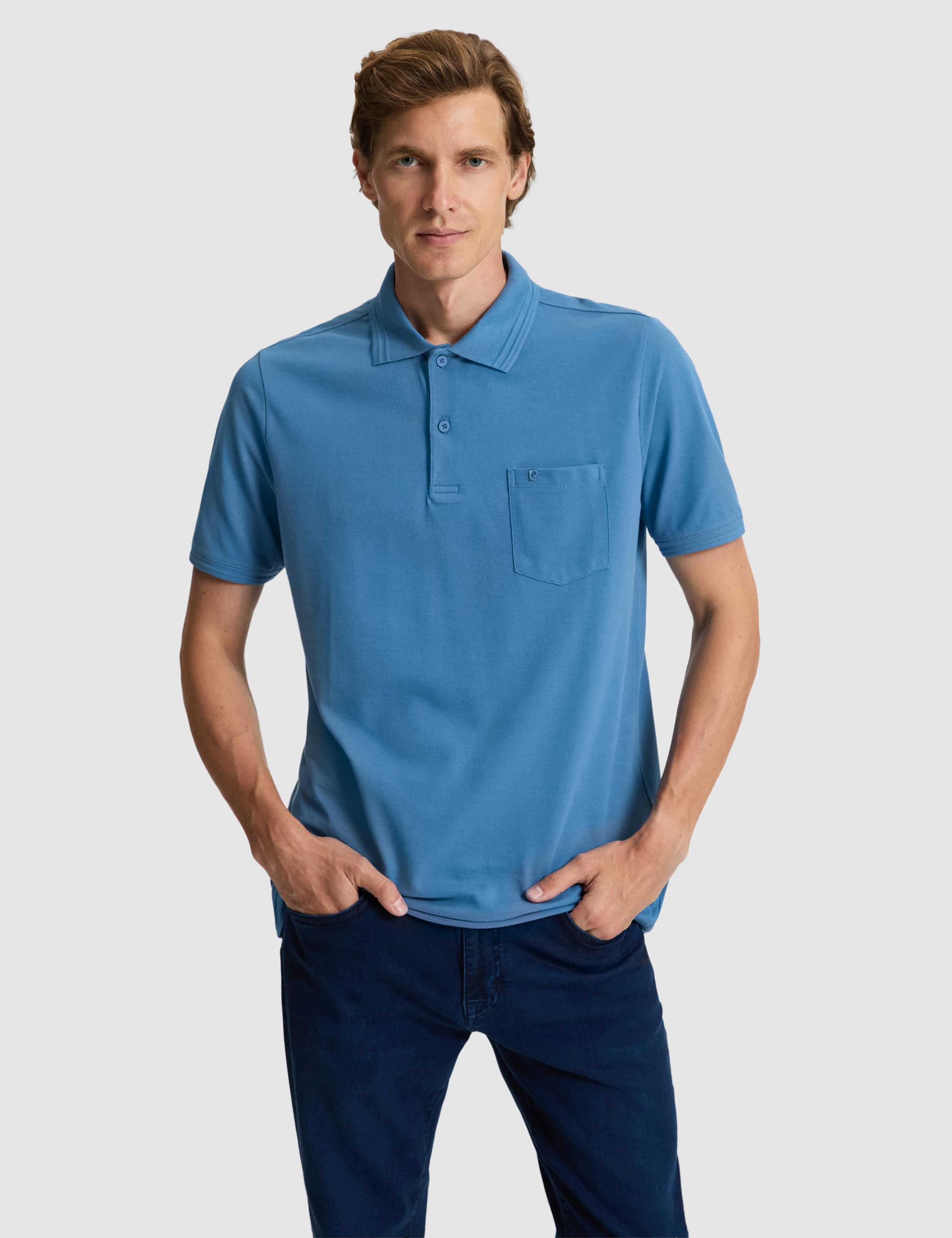 Koyu Mavi Regular Fit %100 Pamuk Cepli Düğmeli Polo Yaka Basic Tişört