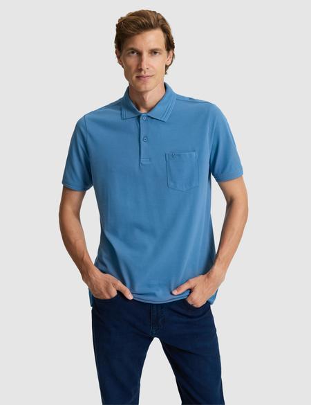 Koyu Mavi Regular Fit %100 Pamuk Cepli Düğmeli Polo Yaka Basic Tişört - 50306552056