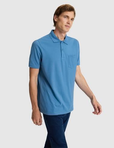 Koyu Mavi Regular Fit %100 Pamuk Cepli Polo Yaka Basic Tişört