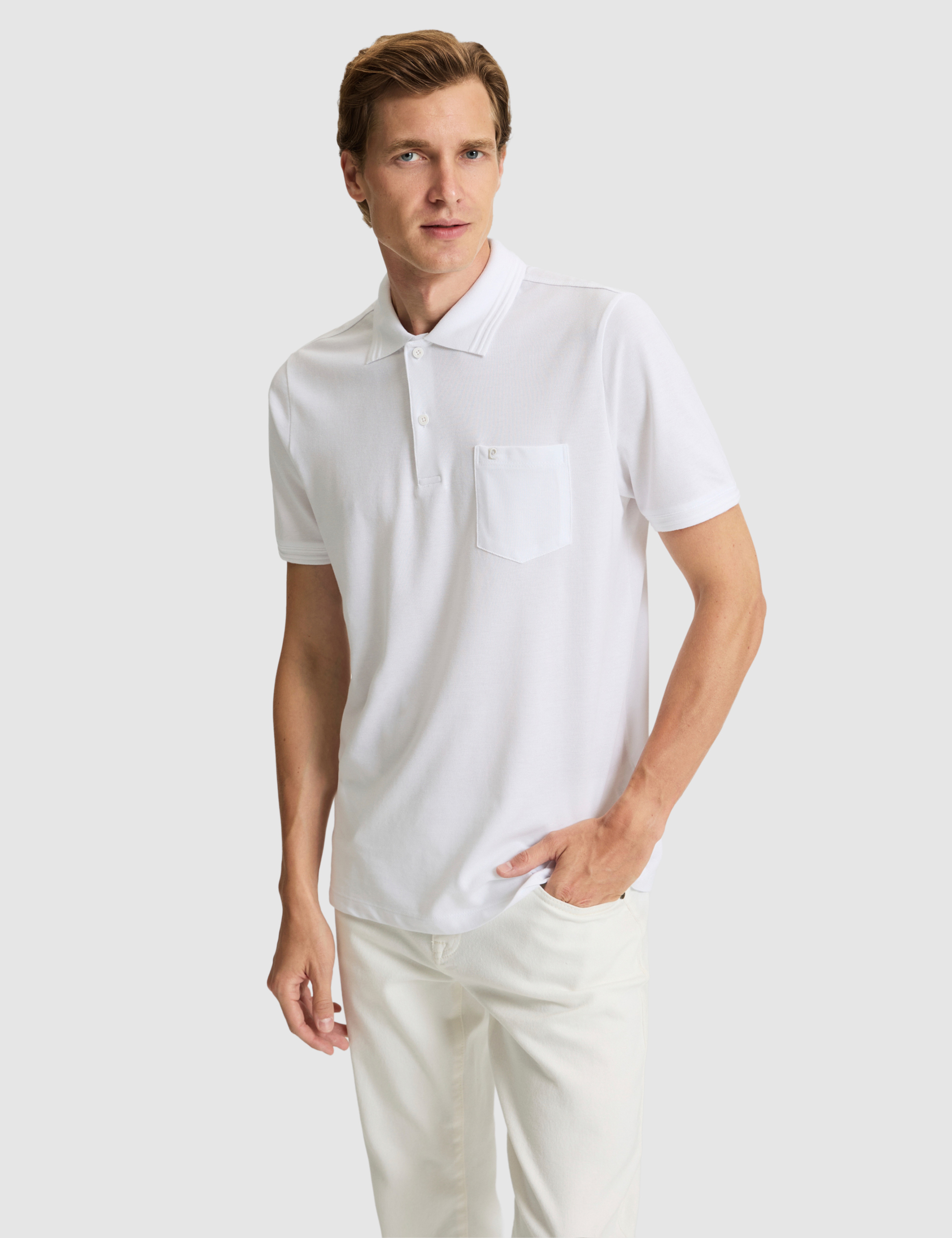 Beyaz Regular Fit %100 Pamuk Cepli Düğmeli Polo Yaka Basic Tişört