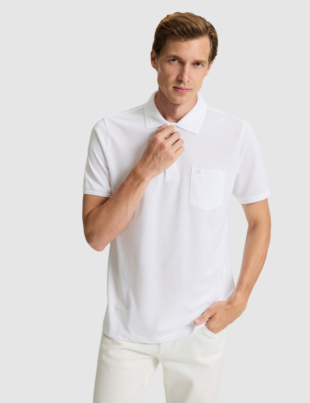 Beyaz Regular Fit %100 Pamuk Cepli Düğmeli Polo Yaka Basic Tişört