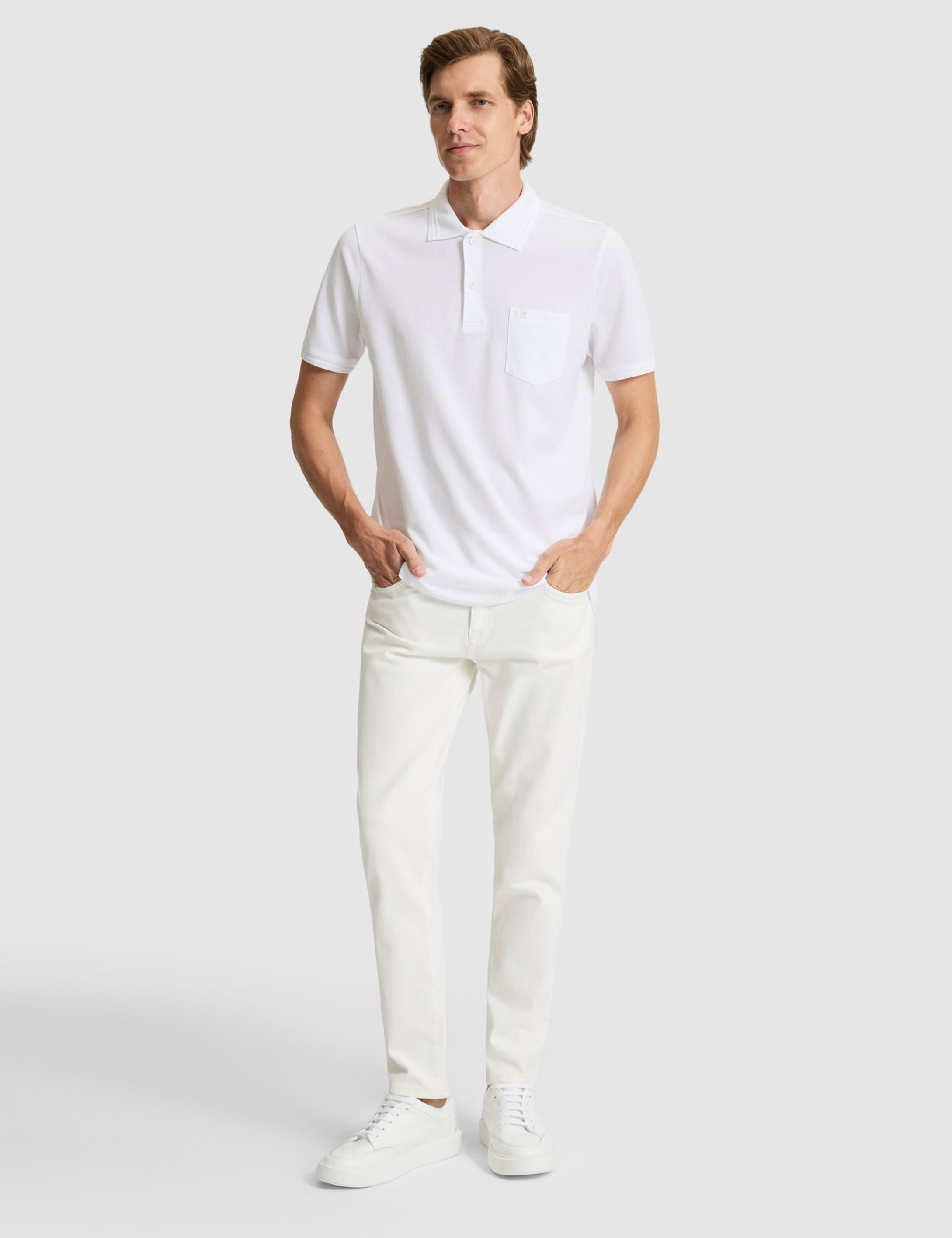 Beyaz Regular Fit %100 Pamuk Cepli Düğmeli Polo Yaka Basic Tişört - 50306552011