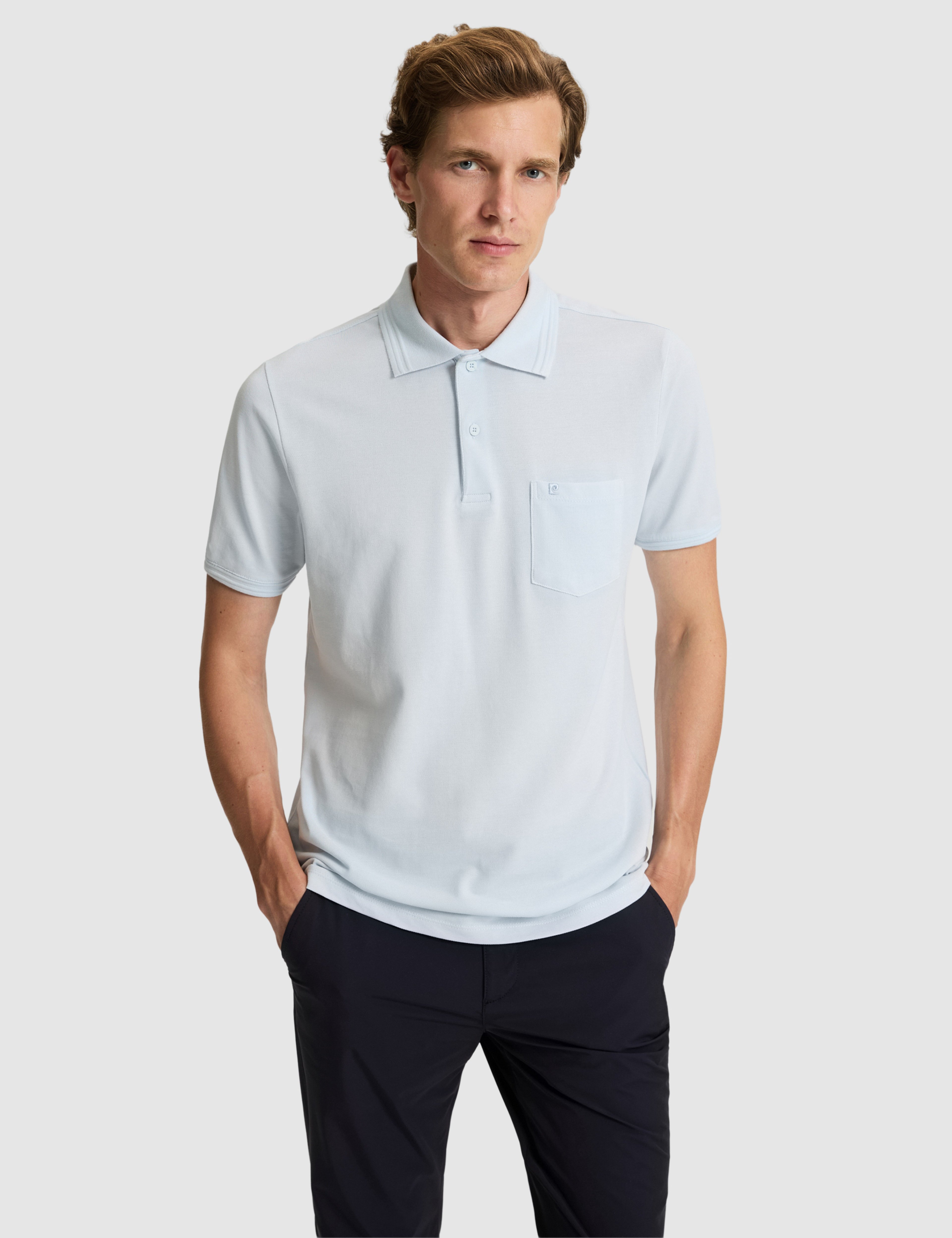 Açık Mavi Regular Fit %100 Pamuk Cepli Düğmeli Polo Yaka Basic Tişört - Image 3