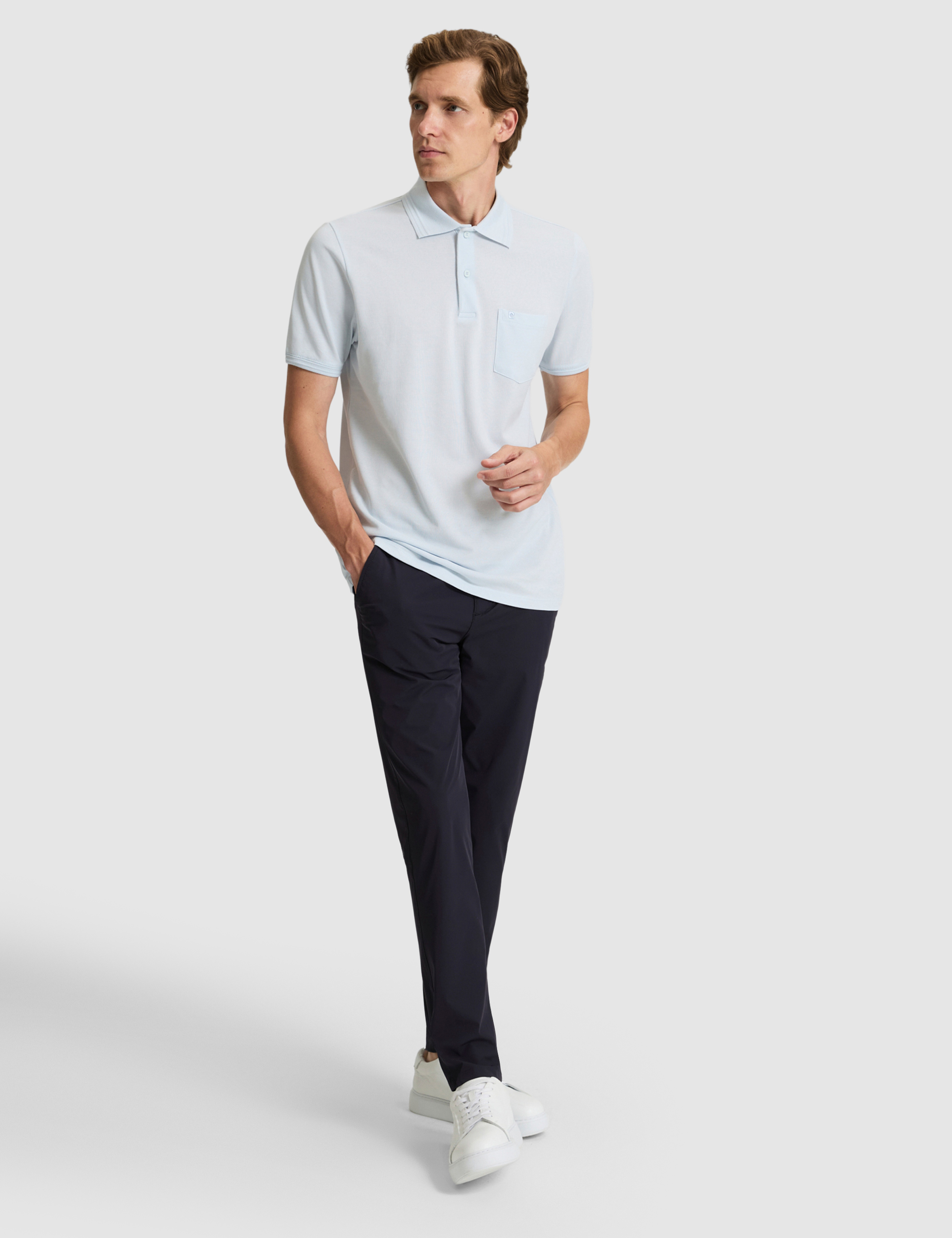 Açık Mavi Regular Fit %100 Pamuk Cepli Düğmeli Polo Yaka Basic Tişört