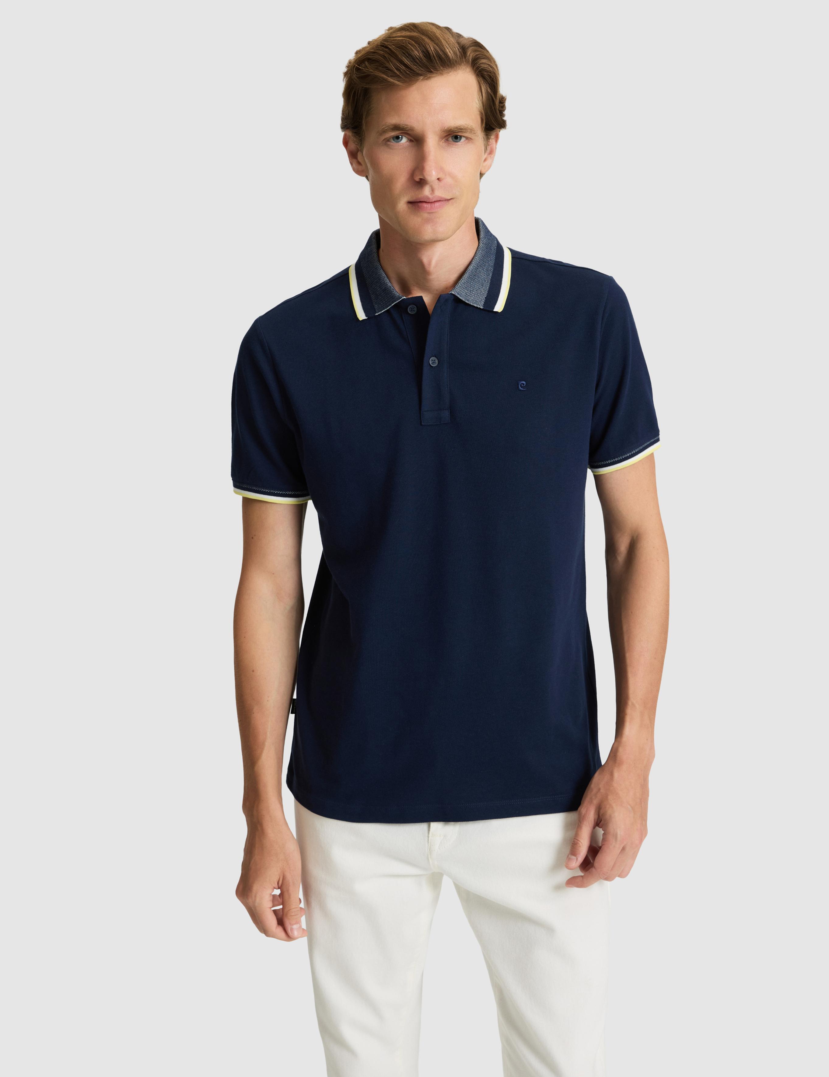 Lacivert Slim Fit %100 Pamuk Düğmeli Polo Yaka Tişört