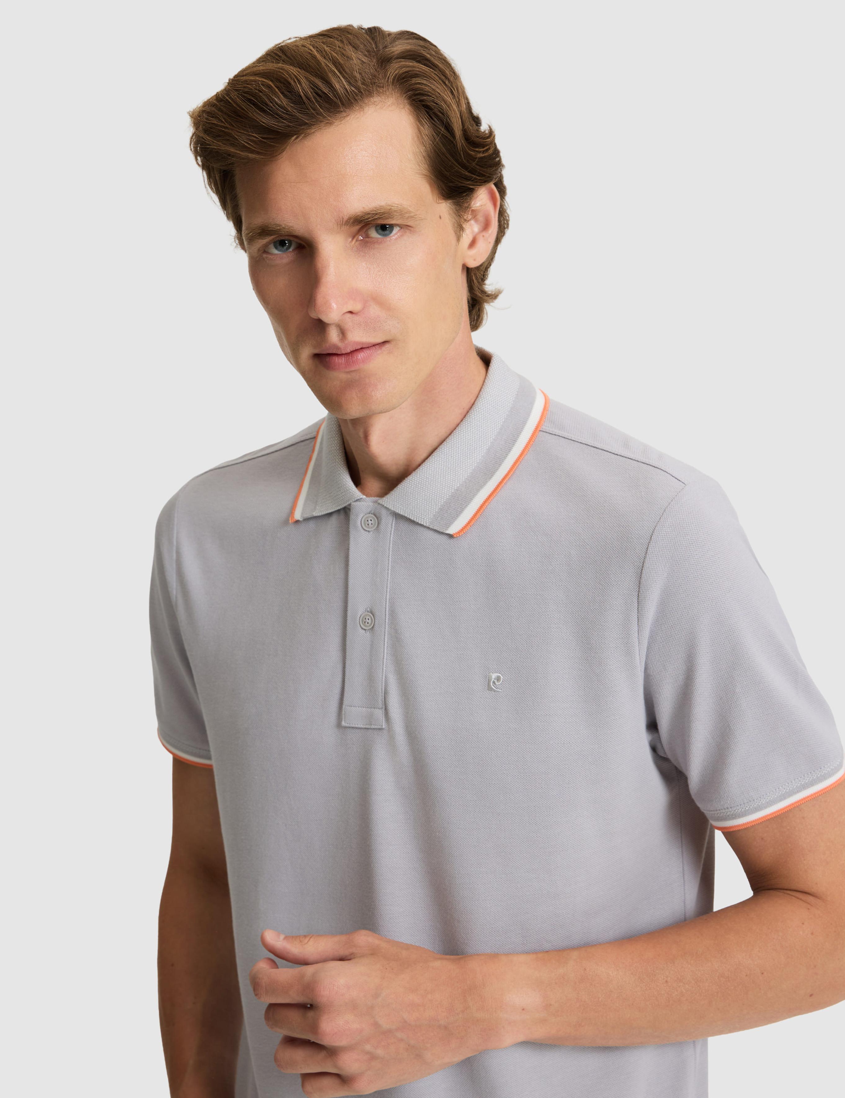 Açık Gri Slim Fit %100 Pamuk Düğmeli Polo Yaka Tişört