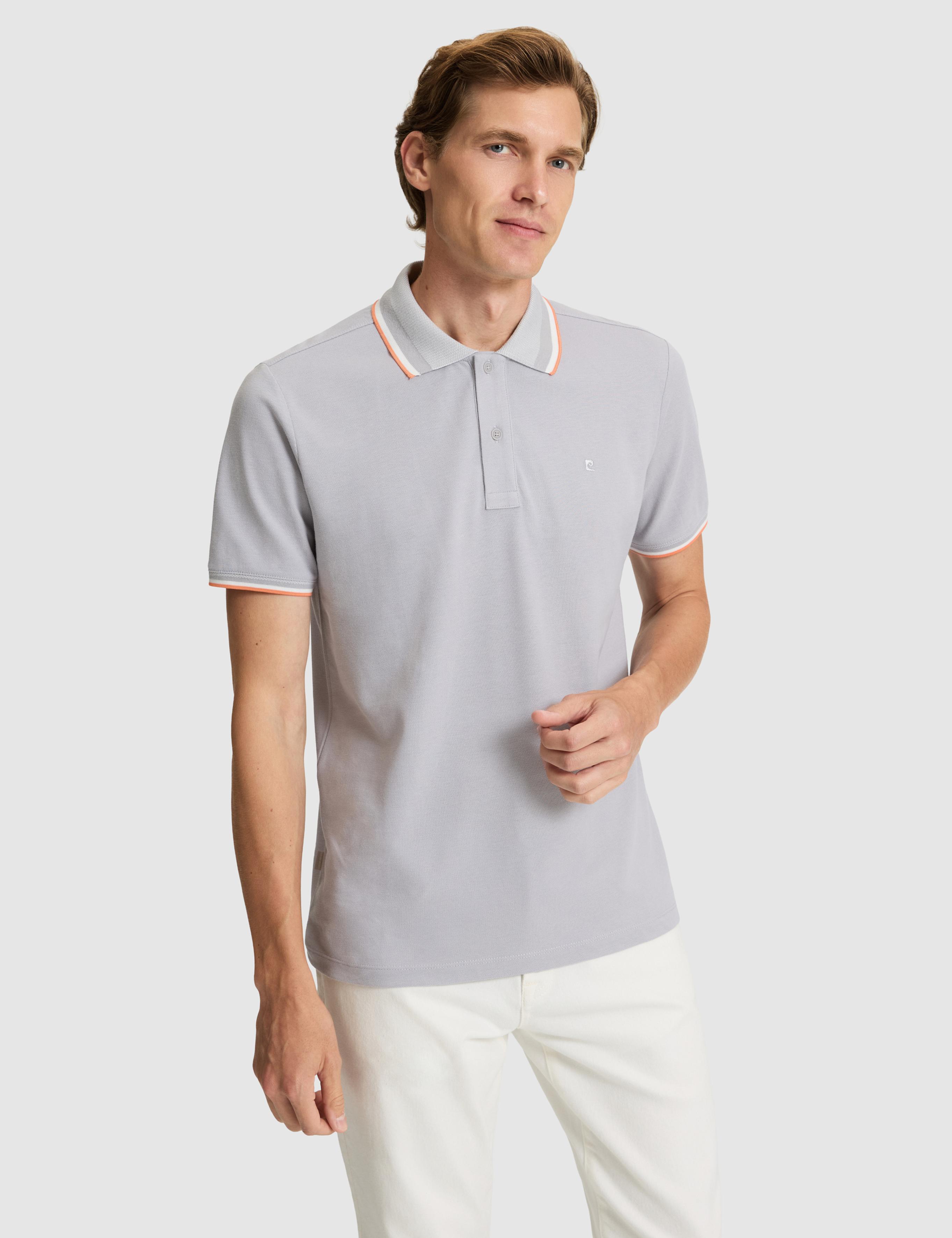 Açık Gri Slim Fit %100 Pamuk Düğmeli Polo Yaka Tişört