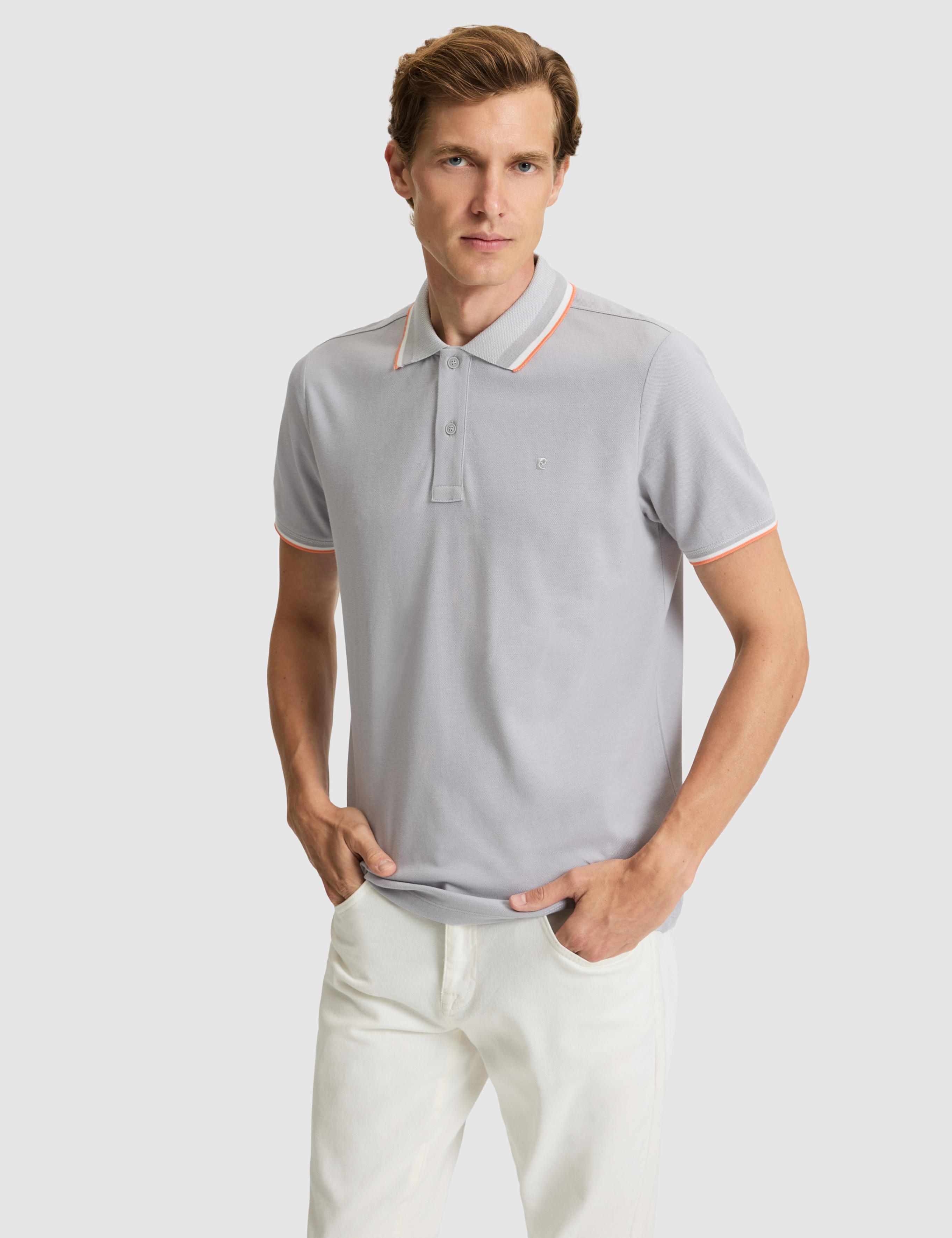 Açık Gri Slim Fit %100 Pamuk Düğmeli Polo Yaka Tişört