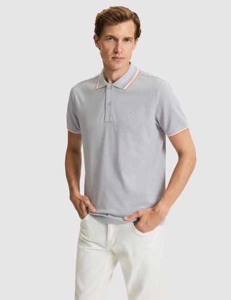 Açık Gri Slim Fit %100 Pamuk Düğmeli Polo Yaka Tişört - 50310203041