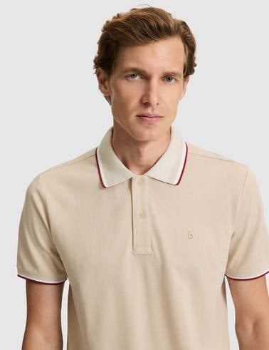 Bej Slim Fit Polo Yaka Tişört
