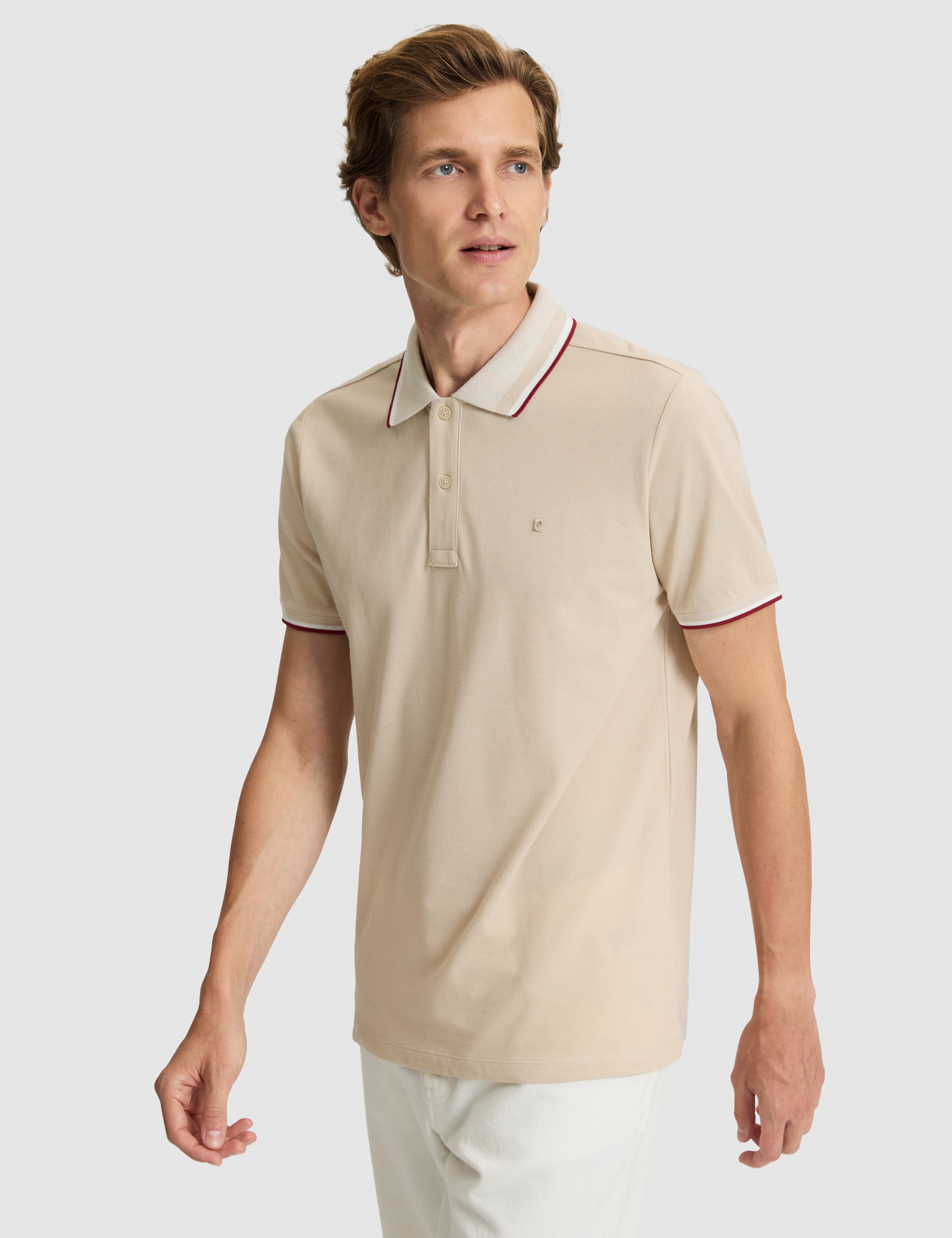 Bej Slim Fit %100 Pamuk Düğmeli Polo Yaka Tişört - 50310203028
