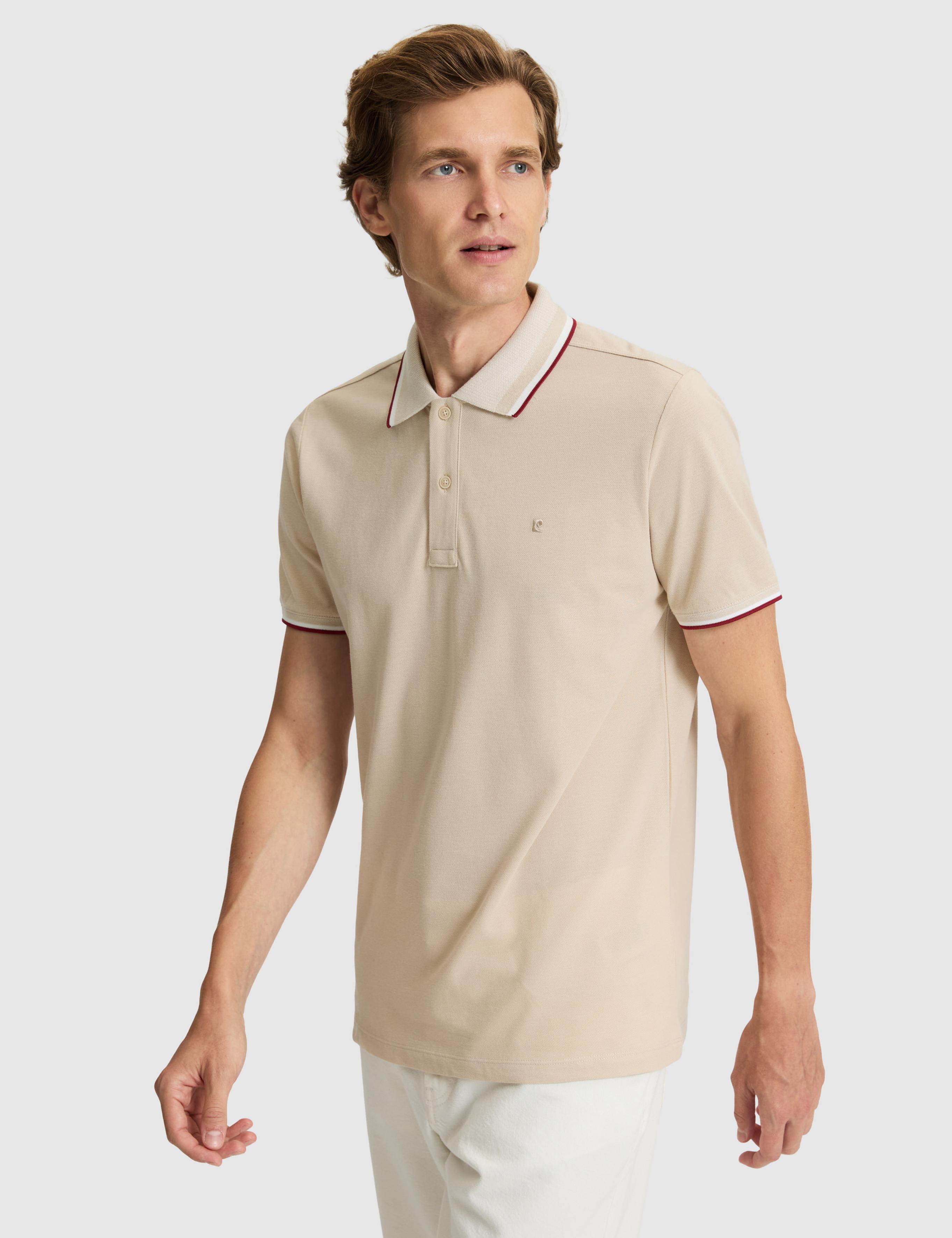 Bej Slim Fit %100 Pamuk Düğmeli Polo Yaka Tişört