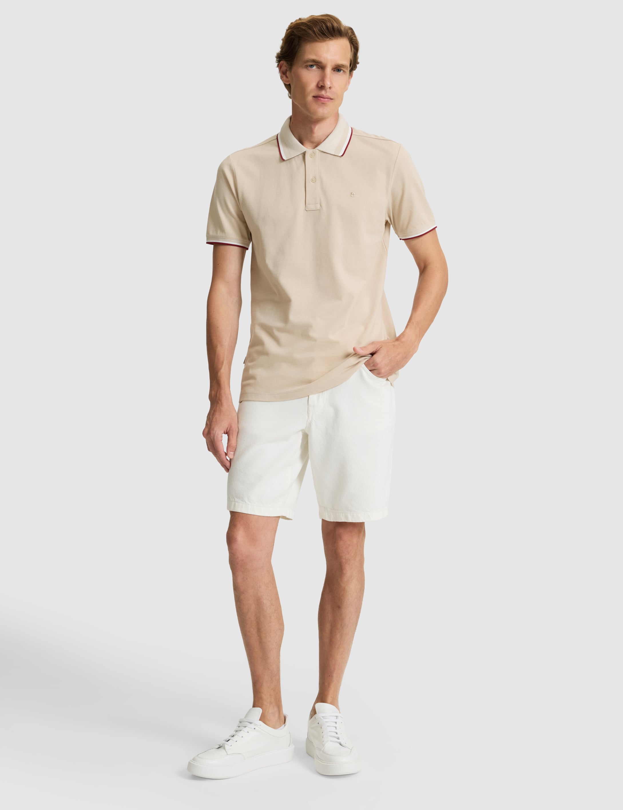 Bej Slim Fit %100 Pamuk Düğmeli Polo Yaka Tişört - 50310203028