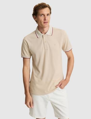 Bej Slim Fit Polo Yaka Tişört
