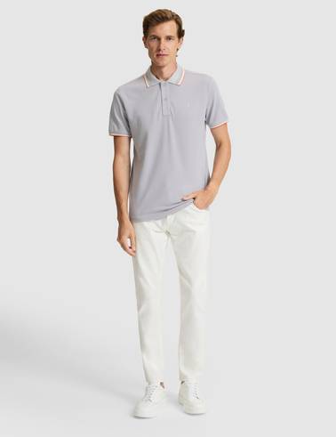 Açık Gri Slim Fit %100 Pamuk Polo Yaka Tişört