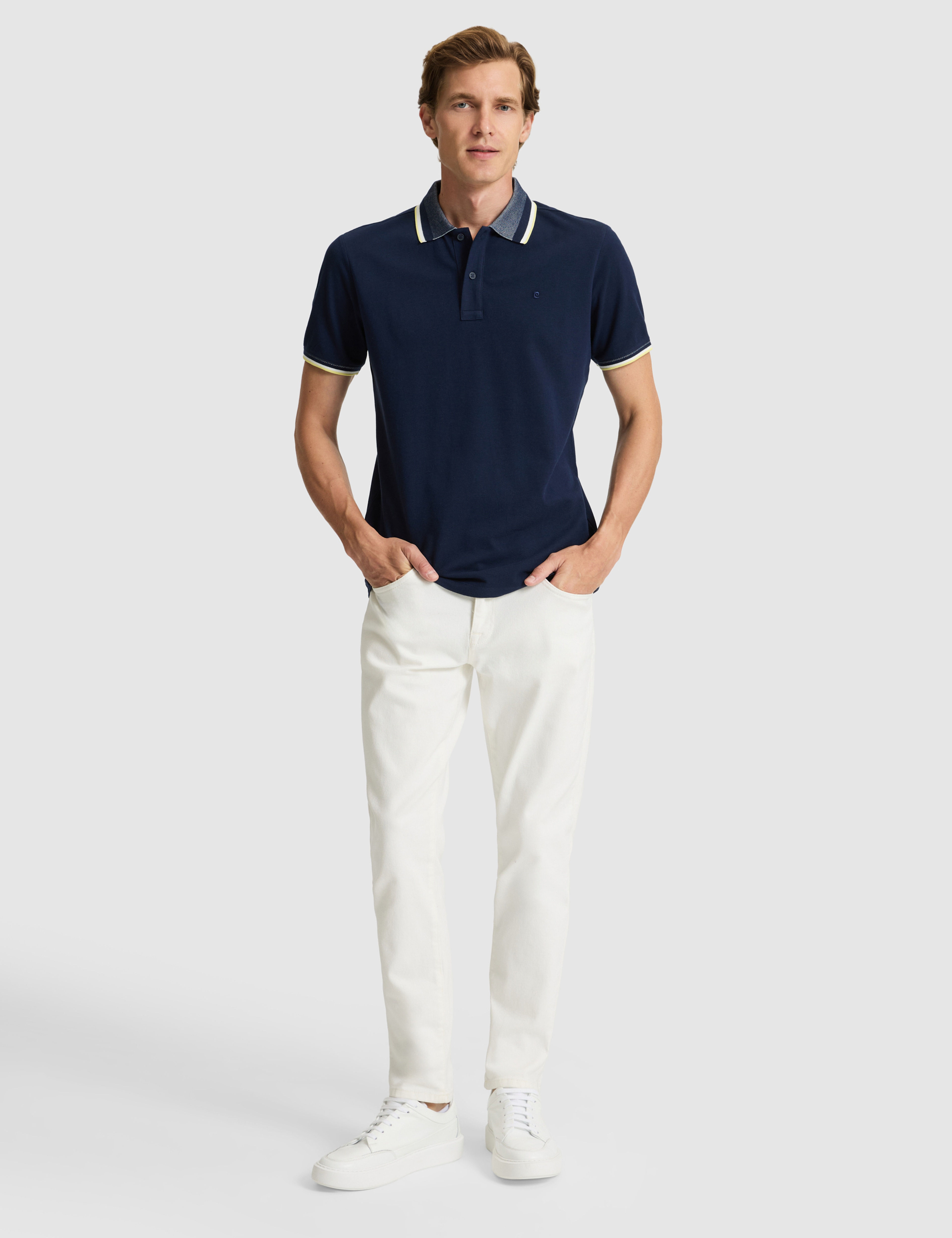 Lacivert Slim Fit %100 Pamuk Düğmeli Polo Yaka Tişört