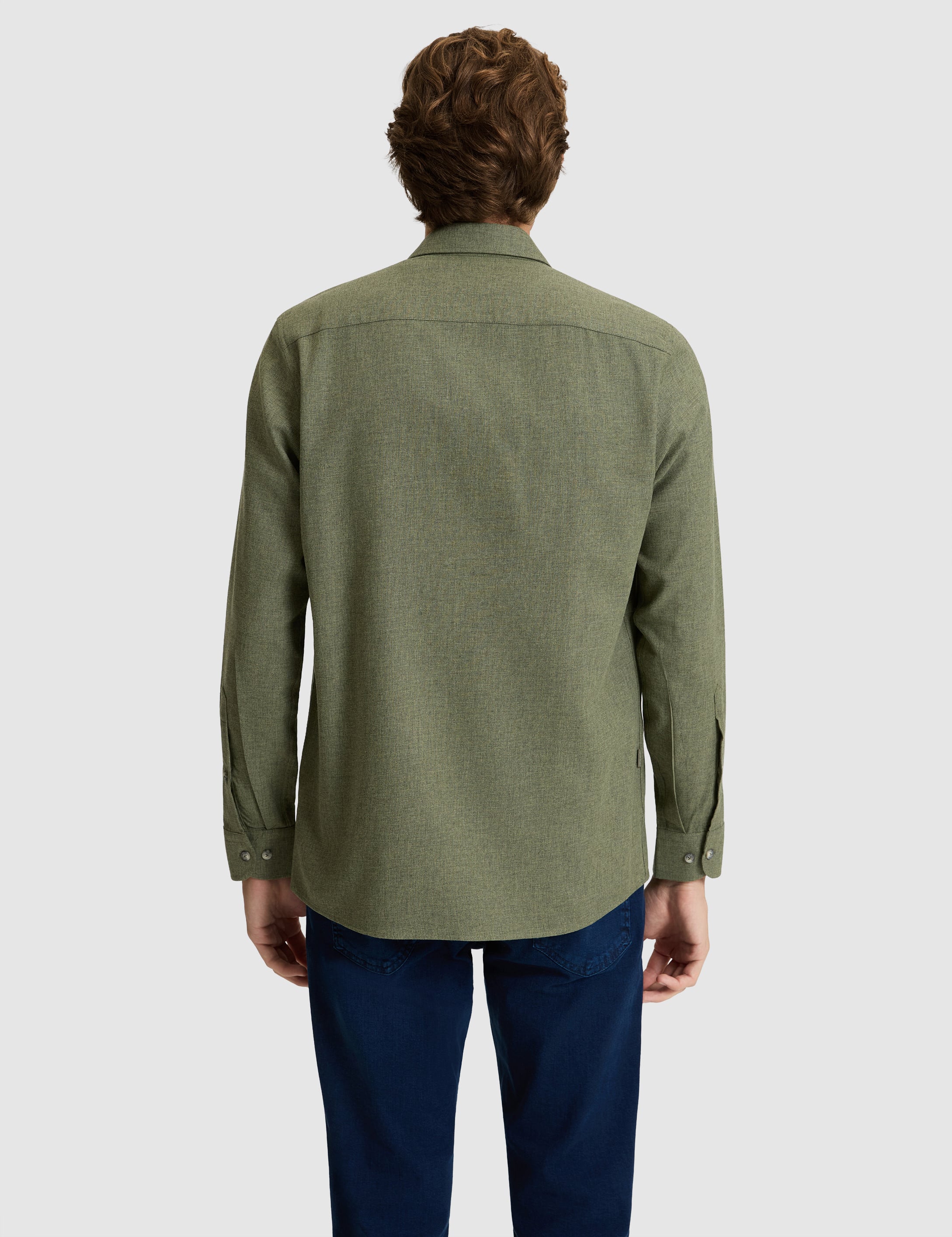 Haki Flanel Dokulu Slim Fit Uzun Kollu Gömlek - 50316751064