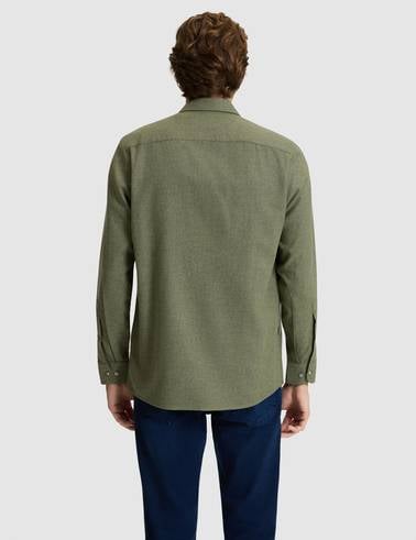 Haki Flanel Dokulu Slim Fit Uzun Kollu Gömlek
