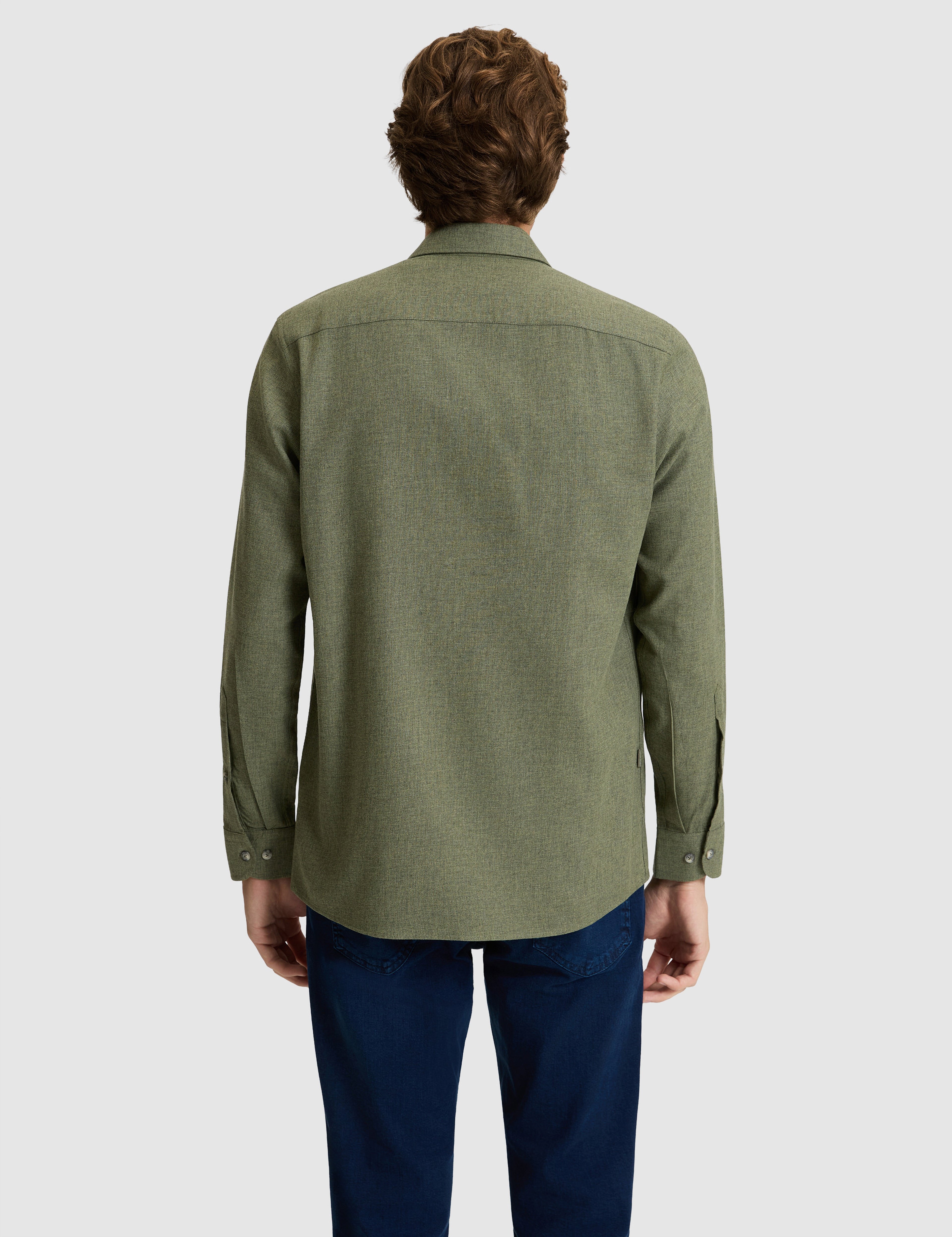 Haki Flanel Dokulu Slim Fit Uzun Kollu Gömlek