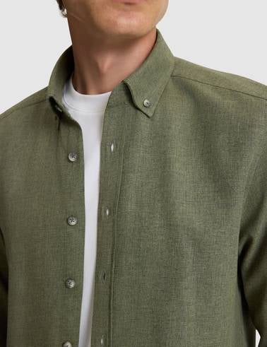 Haki Flanel Dokulu Slim Fit Uzun Kollu Gömlek