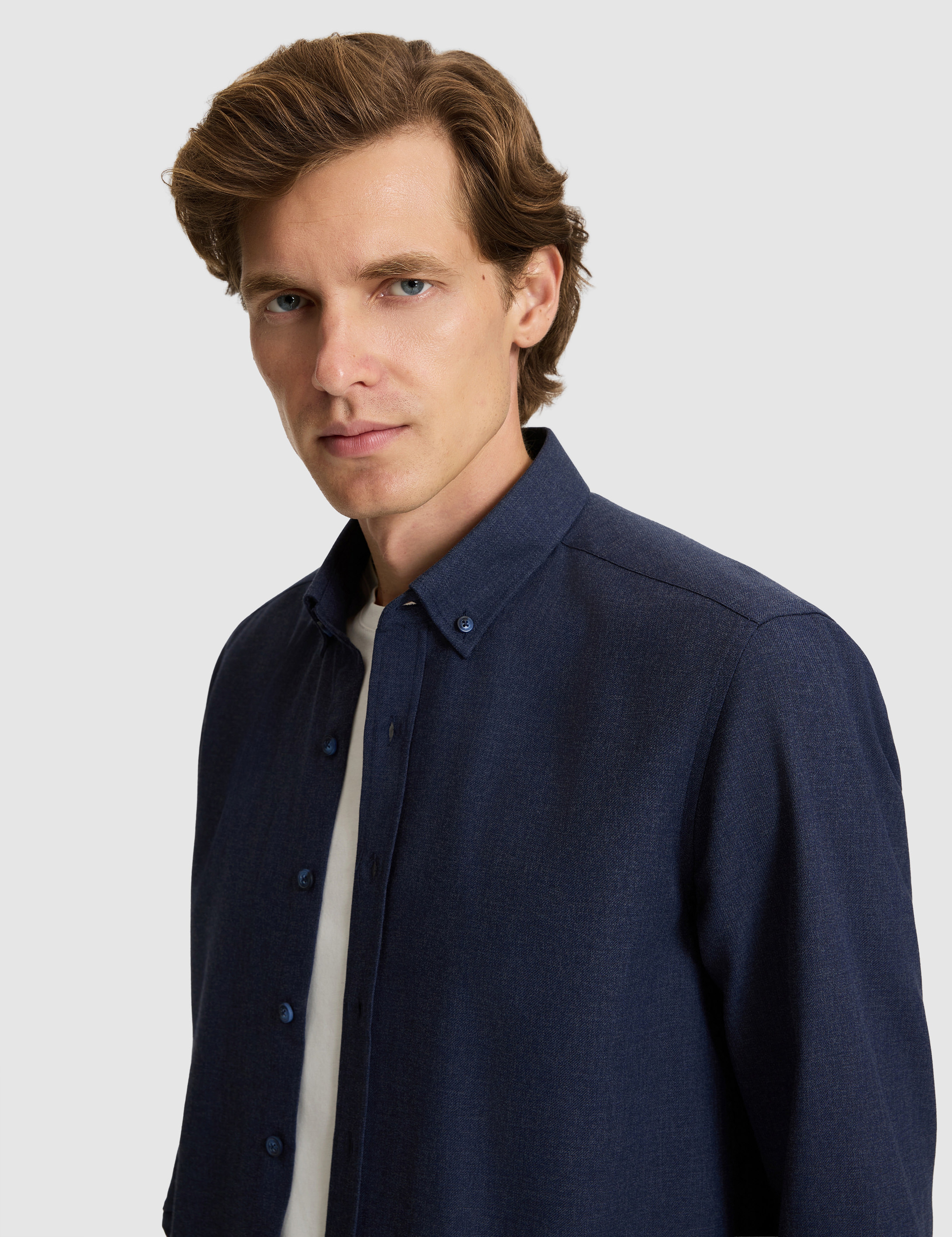 Lacivert Flanel Dokulu Slim Fit Uzun Kollu Gömlek - Image 2