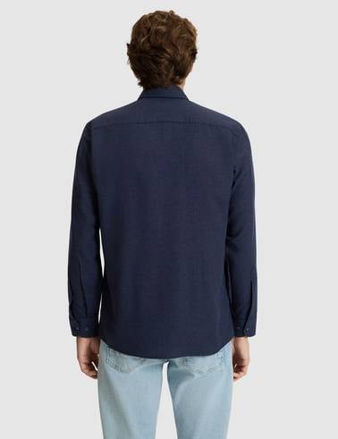 Lacivert Flanel Dokulu Slim Fit Uzun Kollu Gömlek