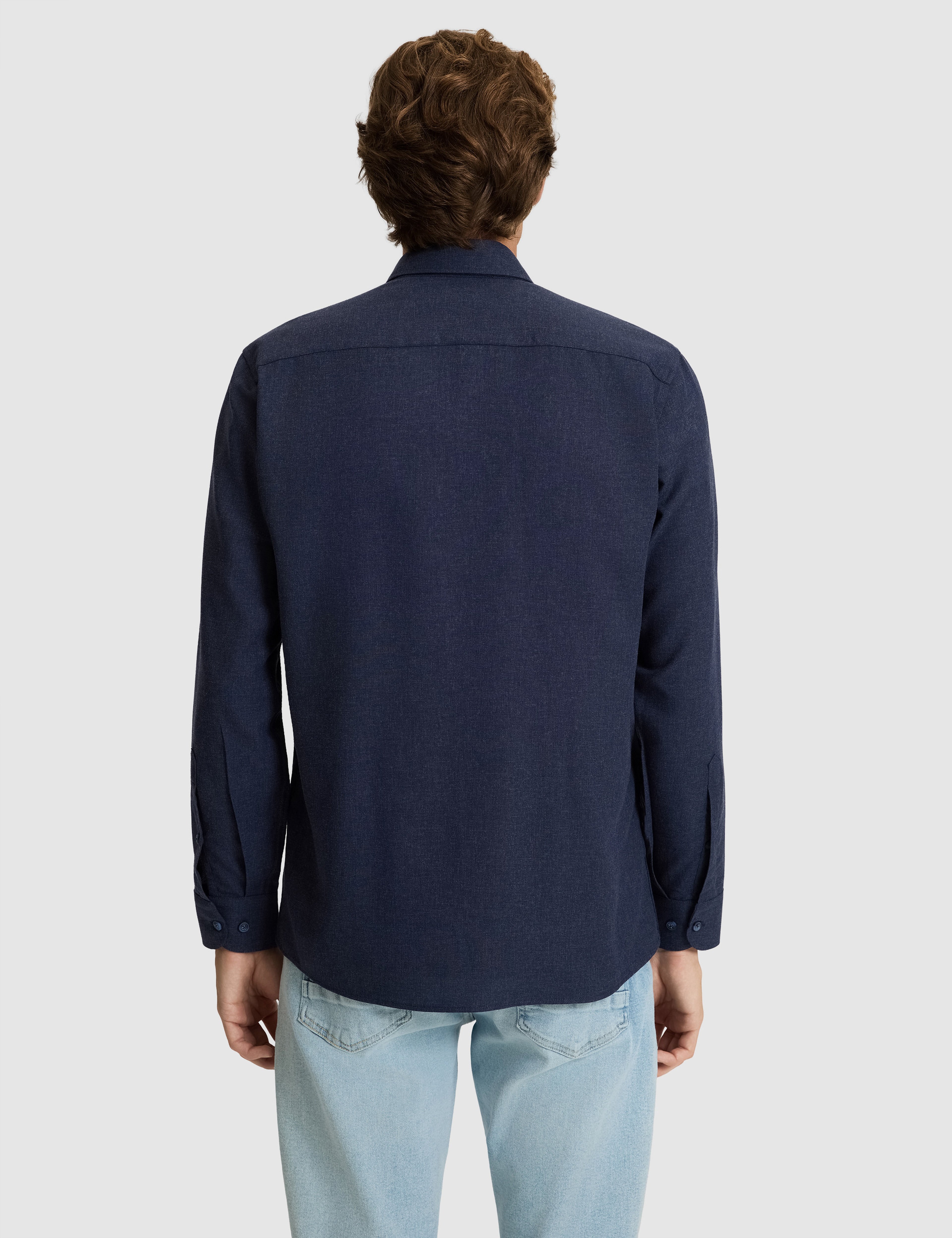 Lacivert Flanel Dokulu Slim Fit Uzun Kollu Gömlek