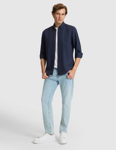 Lacivert Flanel Dokulu Slim Fit Uzun Kollu Gömlek
