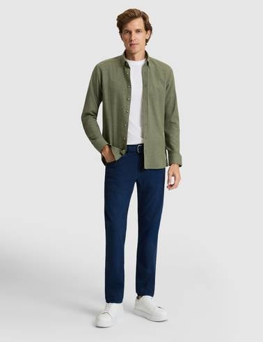 Haki Flanel Dokulu Slim Fit Uzun Kollu Gömlek
