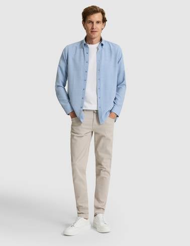 Mavi Slim Fit Dokulu Uzun Kollu Gömlek